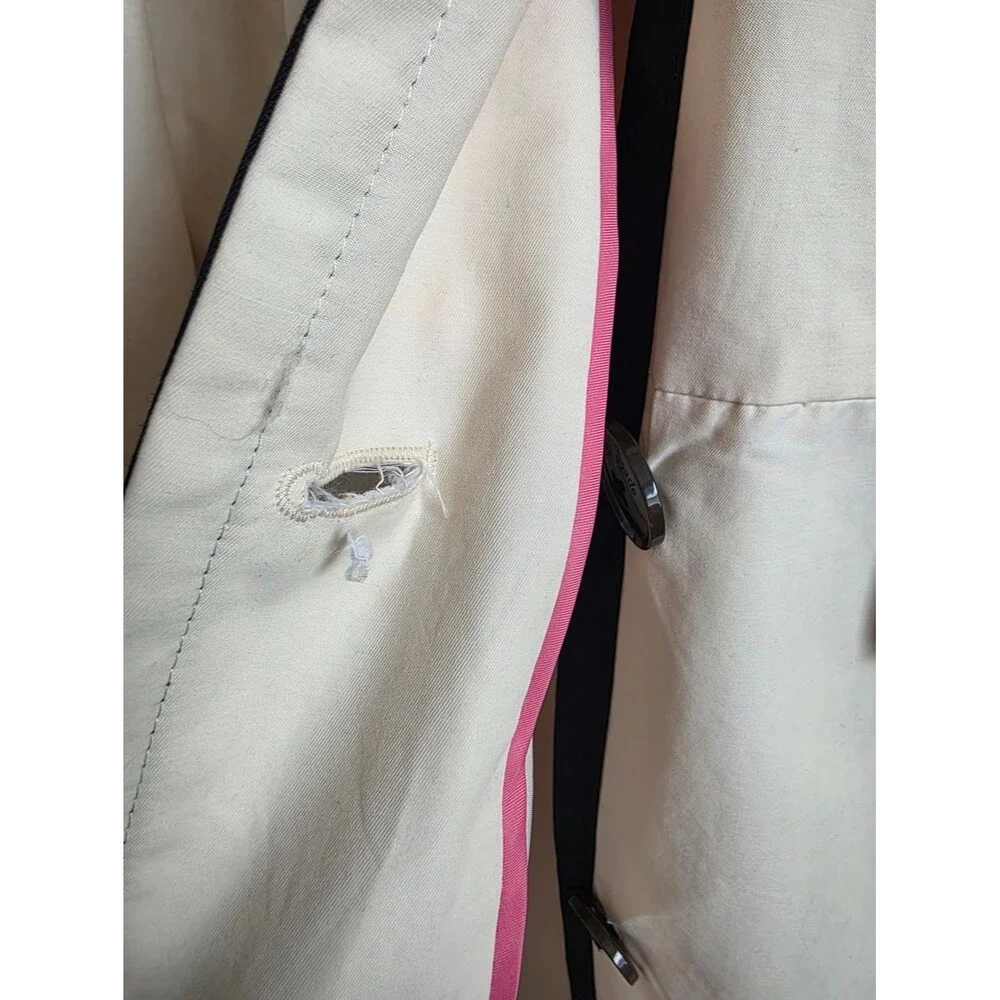 Kate Spade Single Breasted Pale Yellow & Navy Blue Hooded Trench Coat Sz L